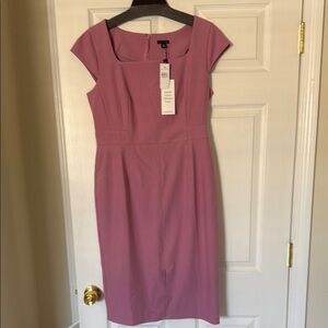 Ann Taylor Scooped Square Neck Front Slit Sheath Dress in Bi-stretch